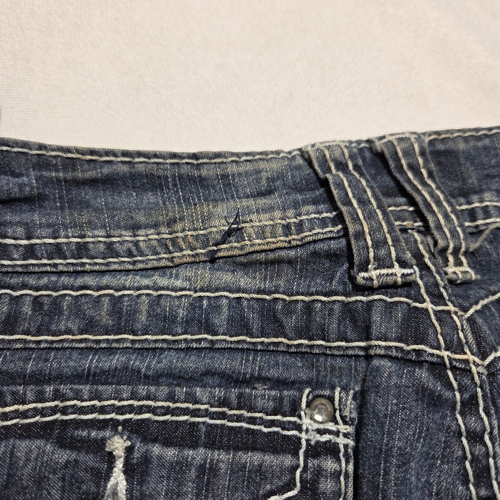 Angels Womens Skinny Jeans Blue Dark Wash Thick Stitch Rhinestone Low Rise Sz 5 - Picture 6 of 8